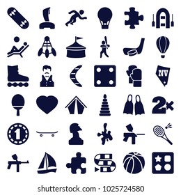 Leisure icons. set of 36 editable filled leisure icons such as puzzle, from toy for beach, dice, casino bet, vegas, dice game, chess horse, paintball, circus, air balloon