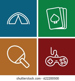 Leisure icons set. set of 4 leisure outline icons such as joystick, pllaying card, tent