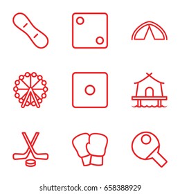 Leisure icons set. set of 9 leisure outline icons such as ferris wheel, dice, tent, hockey, snow board, table tennis