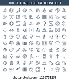 leisure icons. Trendy 100 leisure icons. Contain icons such as tent, playing card, pool ladder, Shuttlecock, Dice, paintball, harmonic, umbrella. leisure icon for web and mobile.