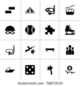 Leisure icons. vector collection filled leisure icons. includes symbols such as dice, building blocks, puzzle, paintball, ice skating. use for web, mobile and ui design.