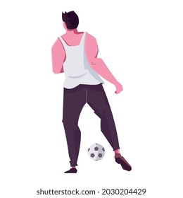 Wohnkomposition des Freizeitmannes mit isoliertem männlichen Charakter des Fußballspielers mit KugelVektorgrafik