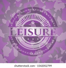 Leisure pink and purple camouflage emblem. Vector Illustration. Detailed.