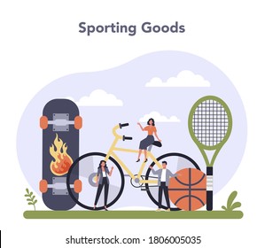 Leisure product production. Entertainment concept. Sport goods indystry. Fitness exercise and healthy lifestyle. Isolated flat vector illustration