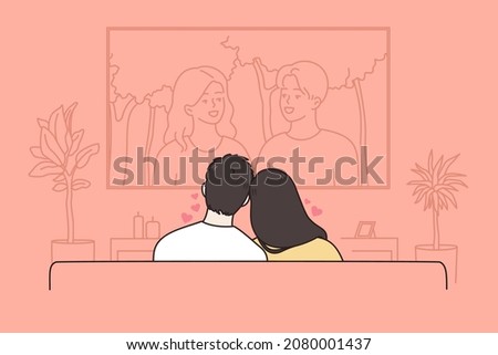 Similar – Image, Stock Photo Cartoon couple watching movie in bed
