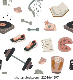 Leisure routine vector seamless background.