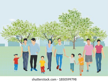 Leisure time with family in the park in spring