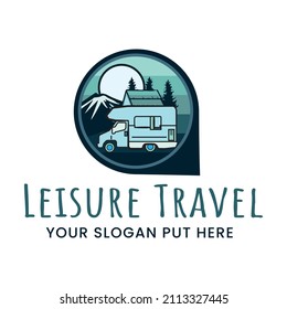 Leisure travel logo design stock illustration. Adventure vehicle and camper trailer logo template, leisure travel vector design.