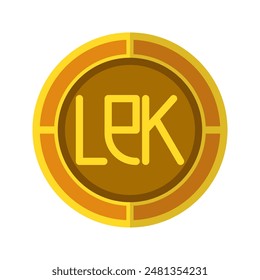 Lek coin icon. Currency flat icons in golden color, symbol of Albanian money. Vector Illustrations.