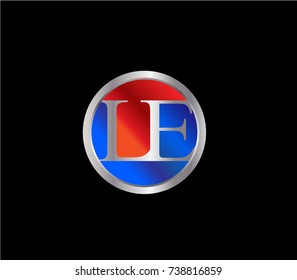 LE,L,E, Letter logo Design in a circle. Blue and silver colored
