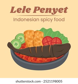 Lele penyet Indonesian spicy food vector design illustration