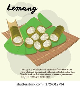 Lemang or glutinous rice is wrapped with banana leaf encased in bamboo culm and cooked in open fire. A must have in every traditional Malay household, eaten with beef or chicken rendang.