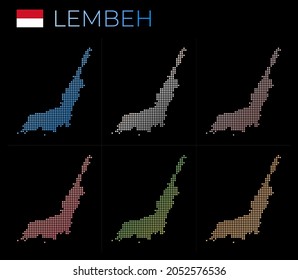 Mapa de puntos de Lembeh. Mapa de Lembeh con un estilo punteado. Las fronteras de la isla están llenas de hermosos círculos de gradientes lisos. Ilustración vectorial vibrante.