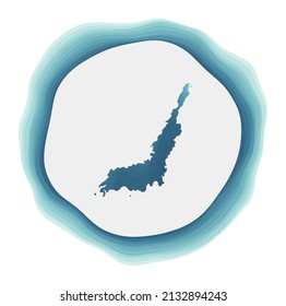Lembeh logo. Badge of the island. Layered circular sign around Lembeh border shape. Amazing vector illustration.