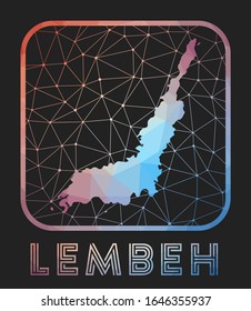 Lembeh map design. Vector low poly map of the island. Lembeh icon in geometric style. The island shape with polygonal gradient and mesh on dark background.
