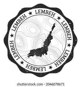 Lembeh outdoor stamp. Round sticker with map of island with topographic isolines. Vector illustration. Can be used as insignia, logotype, label, sticker or badge of the Lembeh.