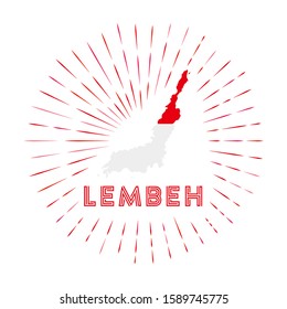 Lembeh sunburst badge. The island sign with map of Lembeh with Indonesian flag. Colorful rays around the logo. Vector illustration.