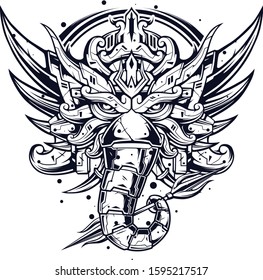 Lembu Swana illustration in Line art Cyborg Style