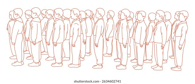 lementary students are standing in line in front and outside of their school