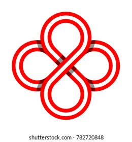 Lemiscate or infinity cross symbol with red outline and white stripe with flat drop shadow on white background in vector format