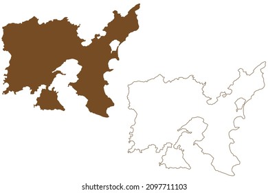 Lemnos island (Hellenic Republic, Greece) map vector illustration, scribble sketch Limnos map