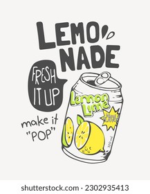 lemoande slogan with hand drawn soda can graphic vector illustration