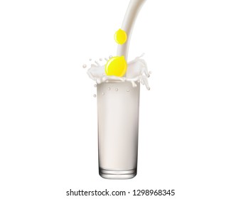 Lemol fell into a milk splash or yogurt splash on a white glass - illustration