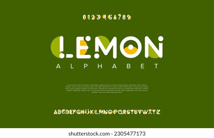 Lemon abstract digital technology logo font alphabet. Minimal modern urban fonts for logo, brand etc. Typography typeface uppercase lowercase and number. vector illustration