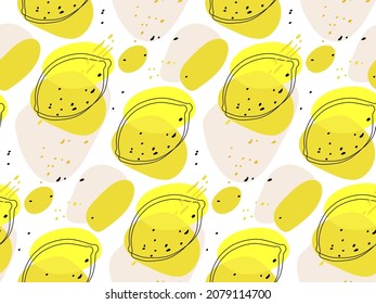 Lemon Abstract geometrical seamless pattern. Hand drawn various shapes. Minimal organic shapes. Yellow Modern vector repeated background for wallpaper, wrapping, packing, textile, scrapbooking.