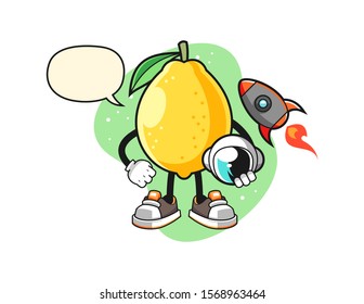 Lemon astronaut with speech bubble cartoon. Mascot Character vector.