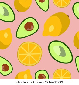Lemon avocado pattern. Health lifestyle