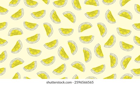 Lemon background. Lemon citrus doodle seamless pattern. Lemon motif wallpaper