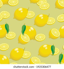 Lemon background. Fresh lemons. Seamless bright light pattern for fabric, fruit background.