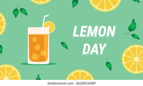 Fundo de limão com fatias, suco de fruta fresco, alimentos e bebidas