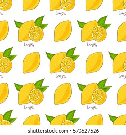 Lemon, background, wallpaper, seamless. Sketch doodle. On a white background.