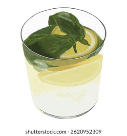 Lemon basil ade soda juice fruit drink dessert