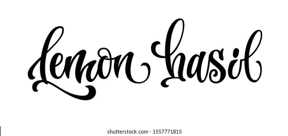 Lemon basil - vector hand drawn calligraphy style lettering word. Isolated script spice text label.  Labels, stikers, packages design element. 