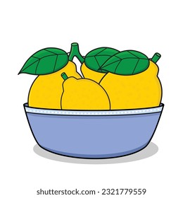 limón. limón en cesta icono de caricatura vectorial ilustración wallpaper.lemon con hoja. limón amarillo con hoja y flor en cesta 