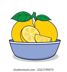lemon. lemon in basket cartoon icon vector design illustration wallpaper.lemon with leaf. yellow lemon with leaf and flower in basket 