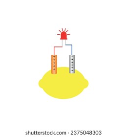 Lemon battery experiment. Vector illustration.