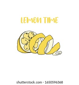Lemon black line drawn isolated on white background. Vector illustration fruit.