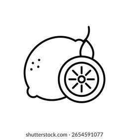 Schwarzes Zitronen-Umrisssymbol. Zitronensegment