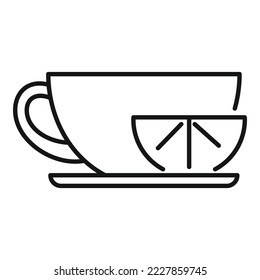 Vector de contorno de icono de taza de té negra limón. Bebida caliente. Agua herbácea