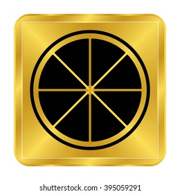 lemon - black vector icon;  gold button