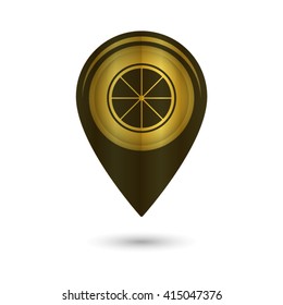 lemon - black vector icon; golden  map pointer