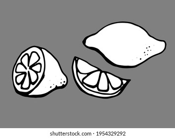 lemon, black and white vector