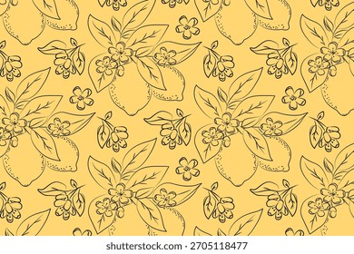 Lemon and Blossom linear, contour Pattern Vector Illustration