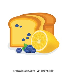 Icono de pan de arándano de limón aislado sobre un fondo blanco. Pan delicioso dulce con limón fresco y arándanos ilustración vectorial. Elemento de diseño gráfico de pan de arándano de limón