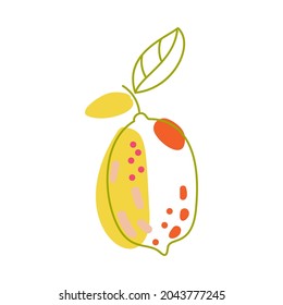 Limón al estilo boho. Una línea y un lugar. Los doodles son adecuados para impresiones de postales, textiles, camisetas, decoración de habitaciones para niños. Ilustración vectorial.
