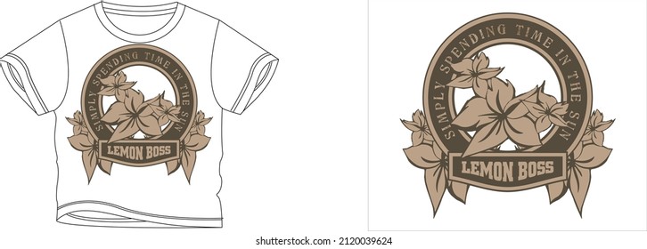Die Farbe des T-Shirt-Designs des Zitronenbodens ist weiß, und die Farbe des T-Shirts ist weiß, schön und schön